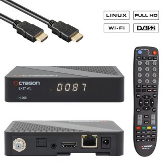 OCTAGON SX87 WL Full HD IP H.265 Linux WiFi LAN HDMI DVB-S2 Sat IP Receiver Schwarz