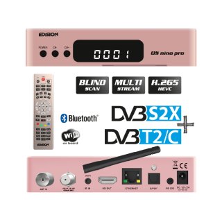 Edision OS Nino Pro 1xDVBS2X 1xDVBC/T2 Full HD E2 Linux H.265 USB Combo Wifi Receiver Rosegold